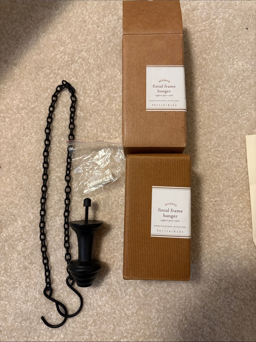 NWT Pottery Barn Black Finial Frame Hanger with Chain